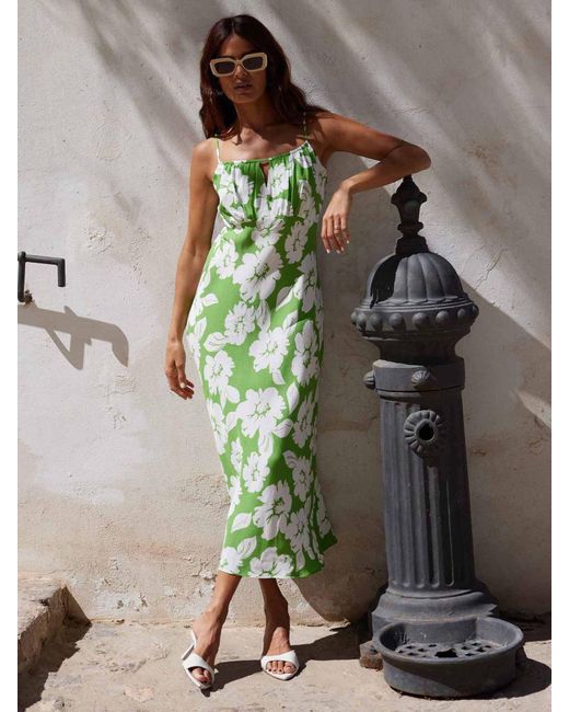Ro&zo Green Floral Print Keyhole Front Midi Dress