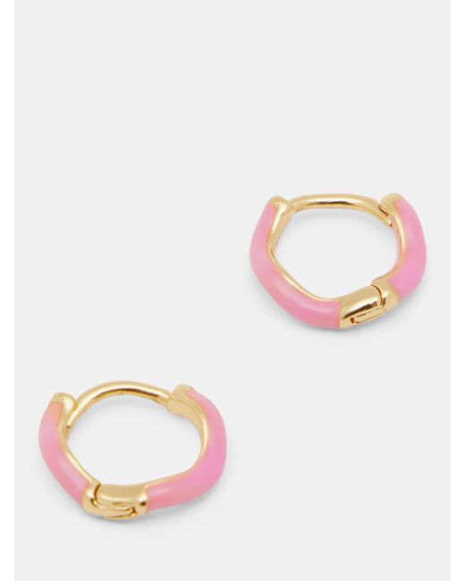 Hush Pink Fern Twist Enamel Hoop Earrings