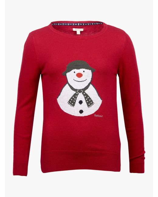 Barbour Highland Snowman Christmas Jumper in Red | Lyst UK