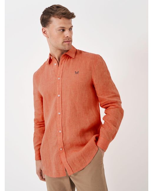 Crew Orange Long Sleeve Linen Classic Shirt for men