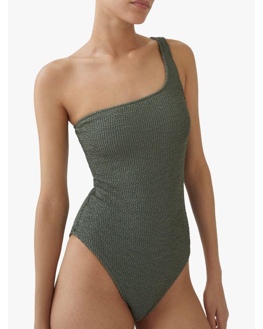 Mango Green Milos Asymmetrical Textured Swimsuit