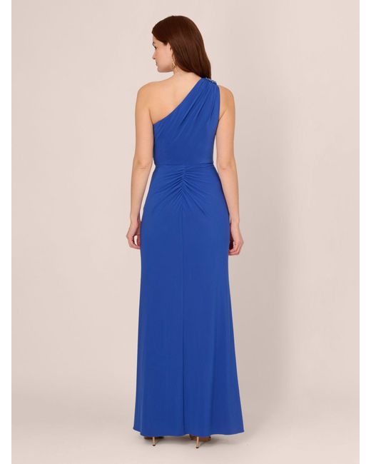 Adrianna Papell Blue One Shoulder Embellished Jersey Maxi Dress