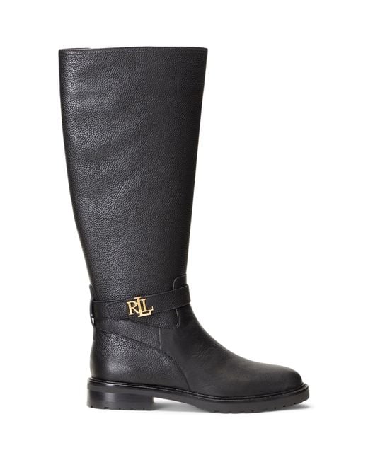 Lauren by Ralph Lauren Black Hallee Tumbled Leather Tall Boot