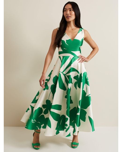 Phase Eight Green Delcia Large Leaf Print Maxi Dress