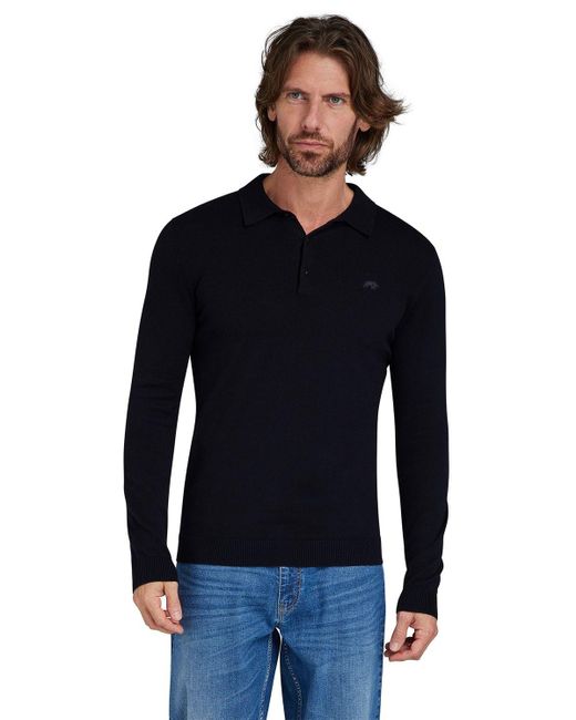 Raging Bull Blue Classic Knitted Long Sleeve Polo Shirt for men