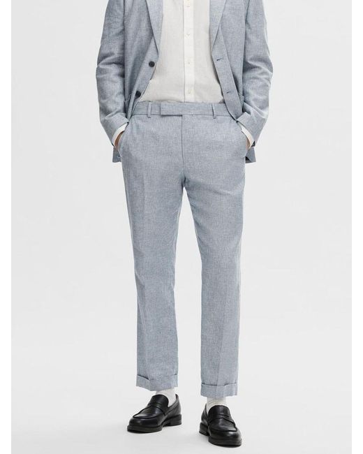 SELECTED Blue Anton Linen Blend Suit Trousers for men