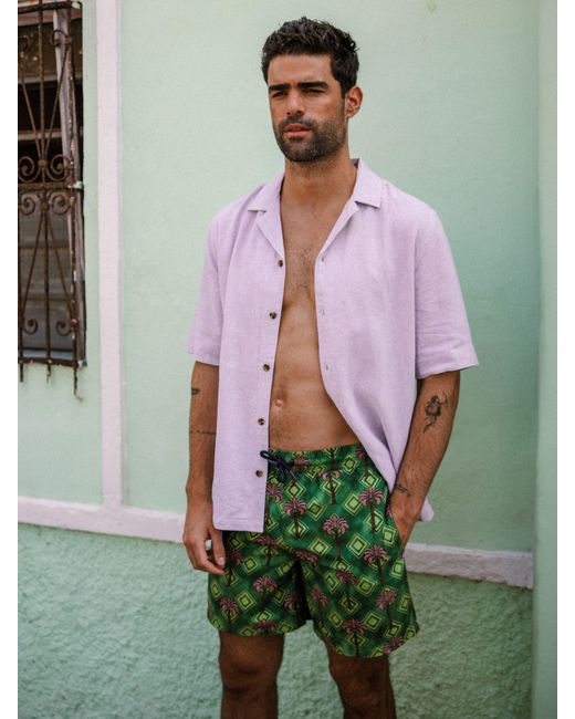 Chelsea Peers Green Geometric Palm Print Swim Shorts for men