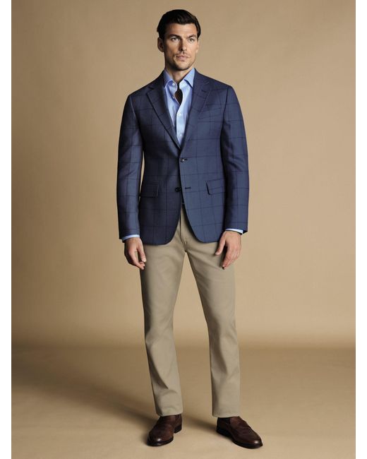 Charles Tyrwhitt Blue Windowpane Wool Slim Fit Jacket for men