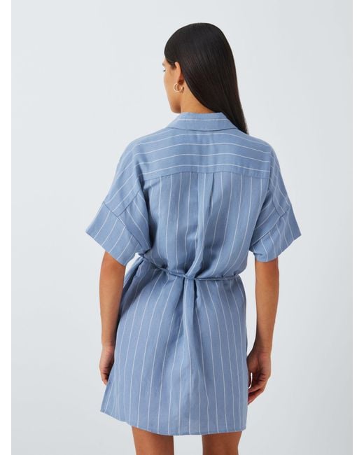 John Lewis Blue Stripe Linen Blend Beach Shirt Dress