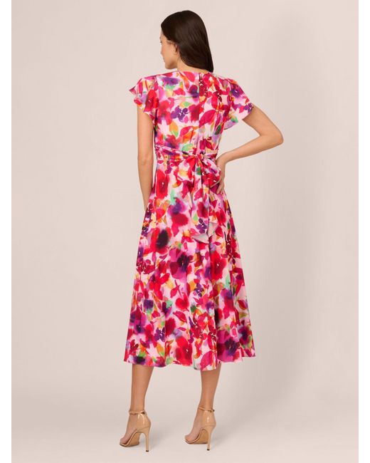 Adrianna Papell Pink Floral Print Midi Dress