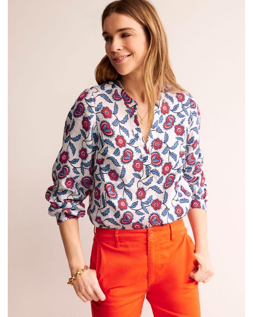 Boden Red Alice Floral Linen Top