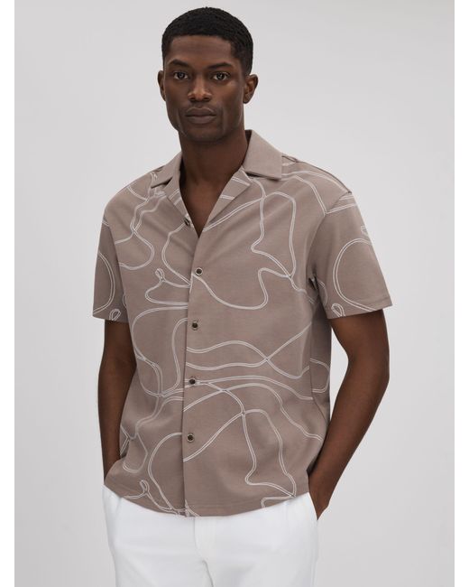 Reiss Brown Menton Short Sleeve Swirl Shirt for men