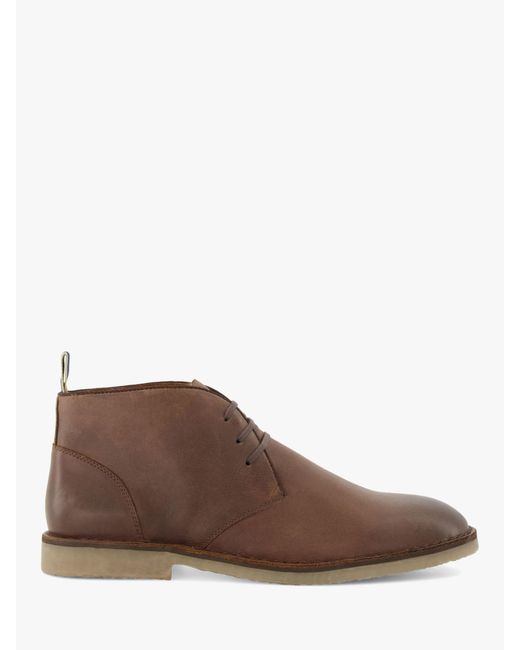 Dune Brown Cashed Leather Casual Chukka Boots for men