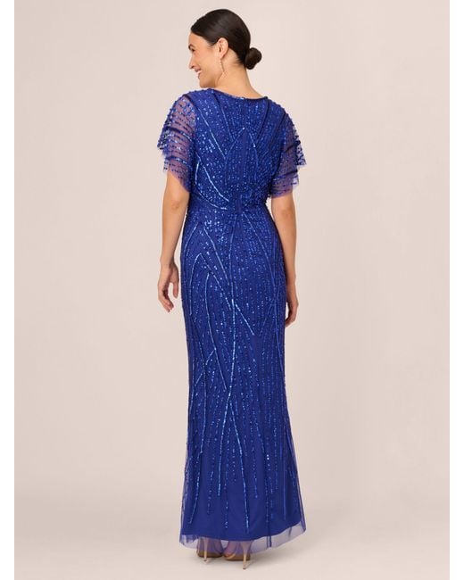 Adrianna Papell Blue Long Beaded Dress