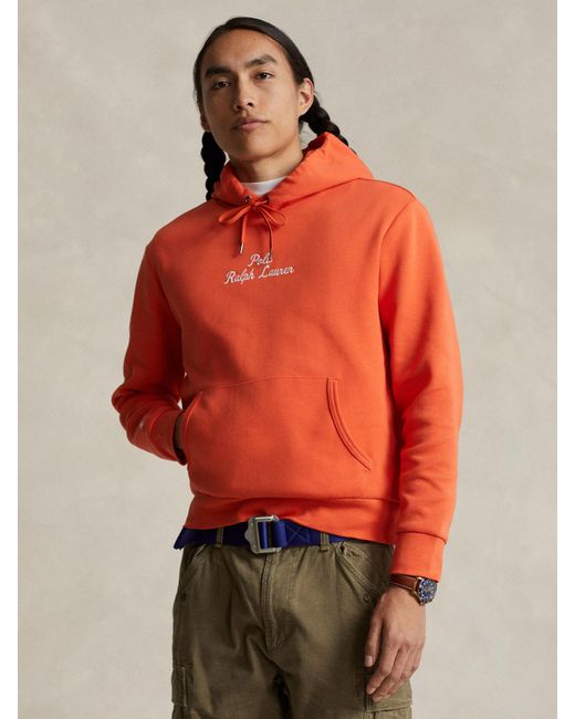 Ralph Lauren Orange Logo Double Knit Hoodie for men