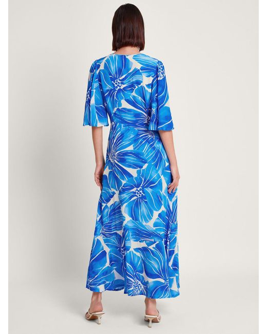 Monsoon Blue Maura Large Floral Print Maxi Dress