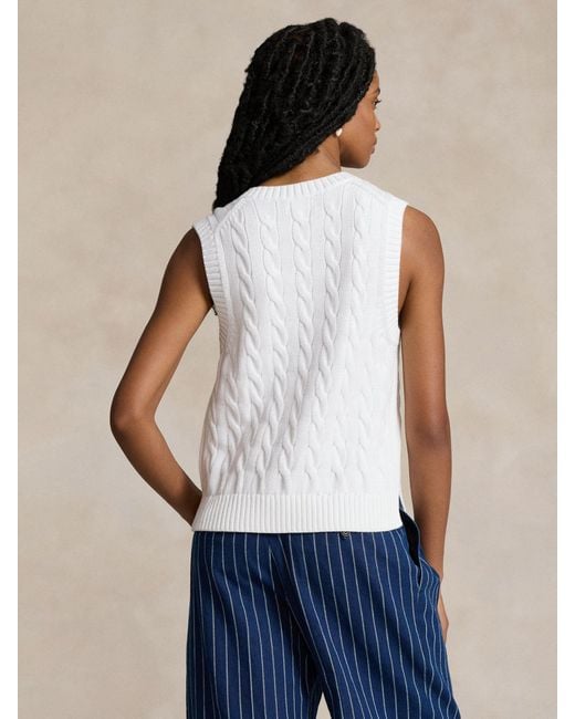 Ralph Lauren White Polo Cable Knit Sleeveless Knit Top