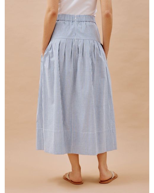 Albaray Blue Ticking Stripe Drop Waist Midi Skirt
