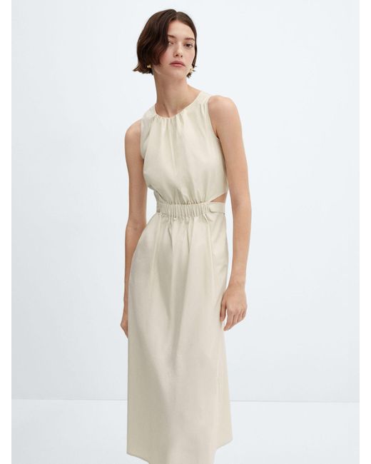 Mango White Irena Cotton Slit Elastic Waist Dress