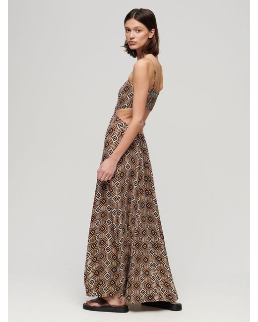 Superdry Brown Sheered Back Maxi Dress