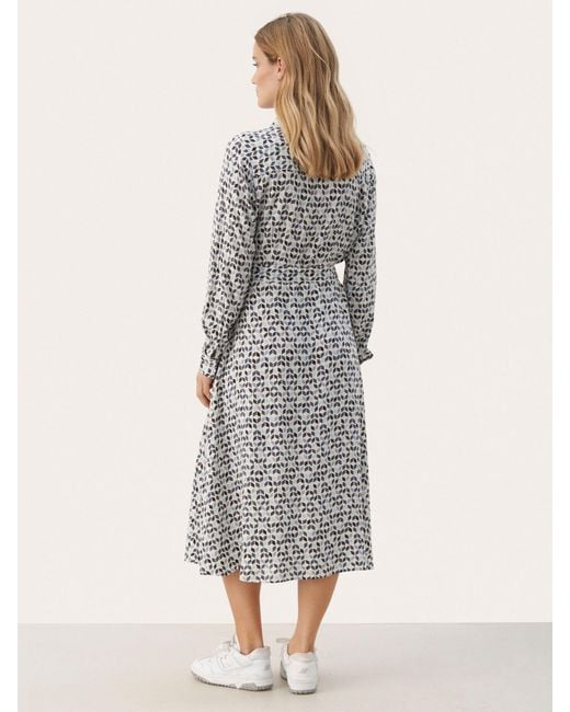 Part Two Gray Shelby Ether Graphic Print Midi Shirt Dress