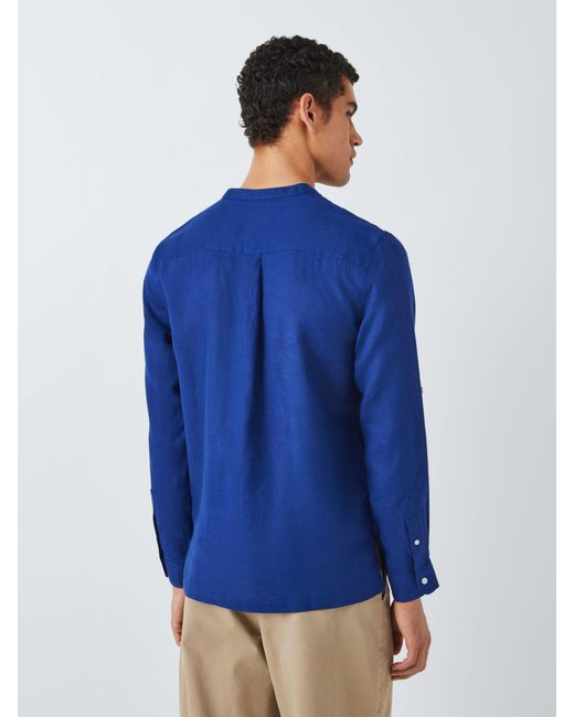 John Lewis Blue Linen Plain Grandad Collar Beach Shirt for men