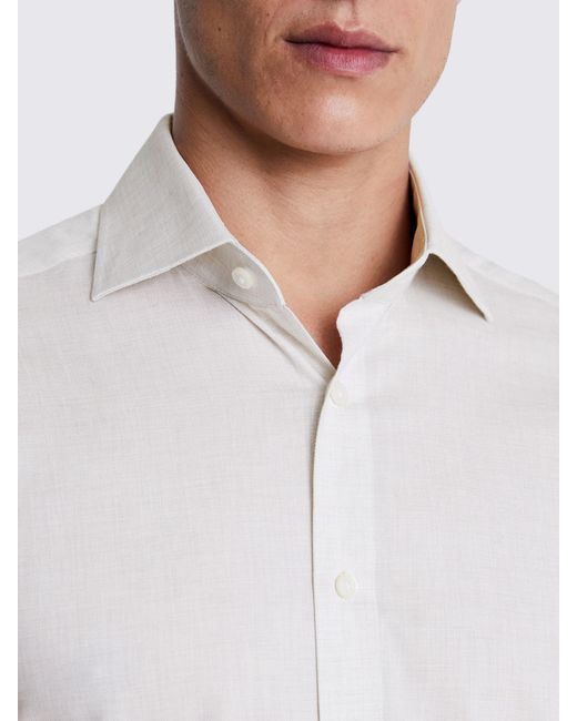 Moss Bros White Tailored Fit Long Sleeve Melange Shirt for men