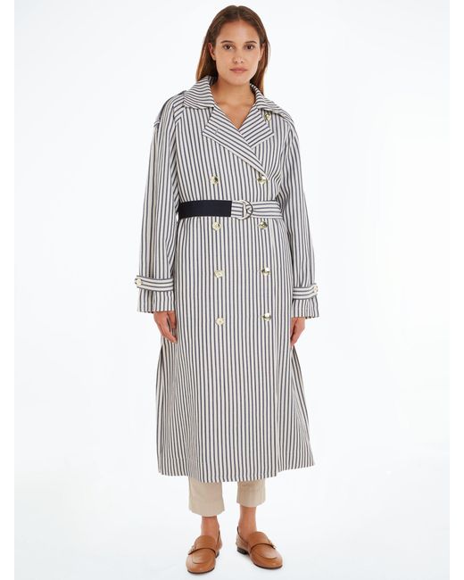 Tommy Hilfiger Linen Blend Striped Trench Coat in Grey | Lyst UK