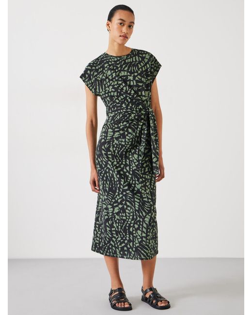 Hush Green Trinny Abstract Print Midi Cotton Jersey Dress