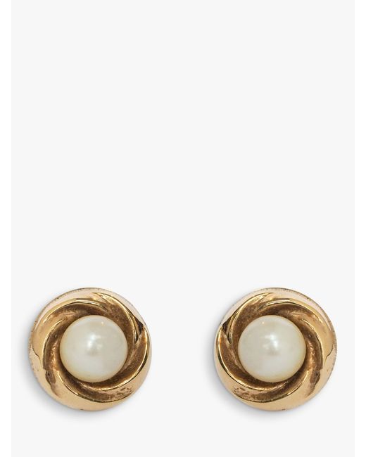 L & T Heirlooms Metallic Second Hand 9ct Yellow Gold Pearl Stud Earrings