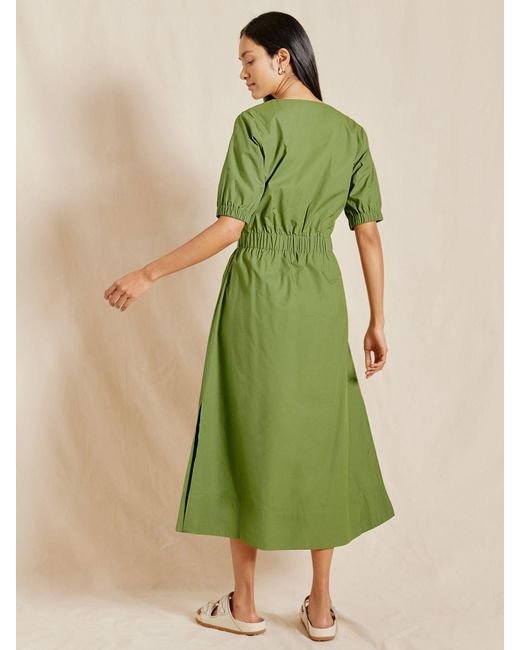 Albaray Green Organic Cotton Elastic Waist Dress