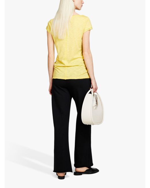 Sisley Yellow Raw Cut Organic Cotton Blend V-neck T-shirt