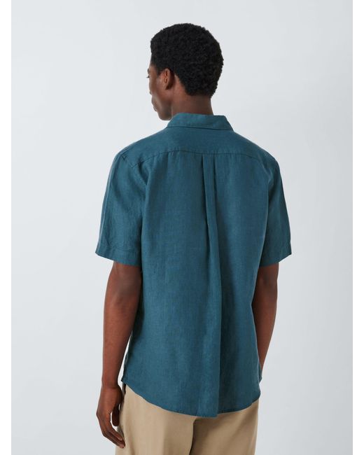 John Lewis Blue Linen Short Sleeve Shirt for men