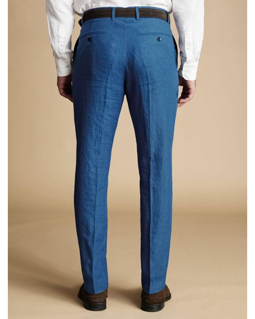 Charles Tyrwhitt Blue Slim Fit Linen Trousers for men