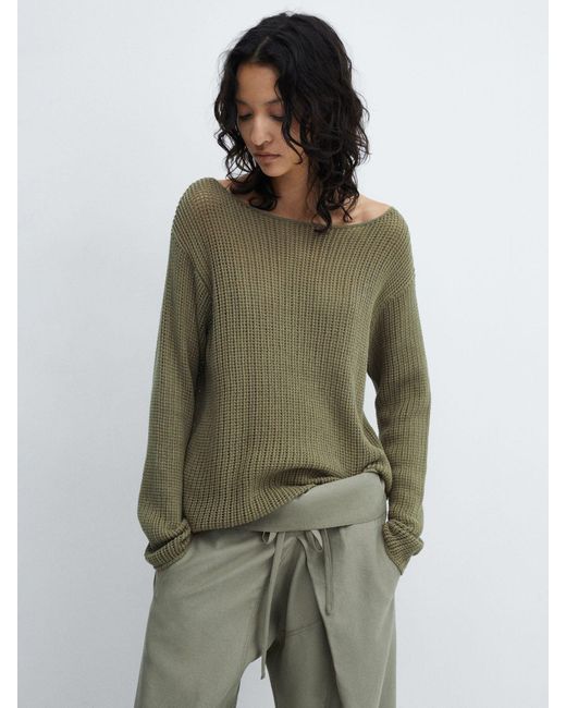 Mango Green Boat Neck Knitted Jumper