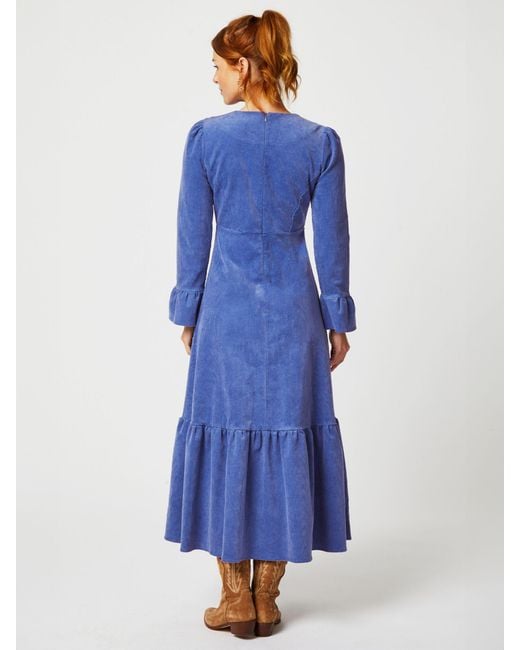 Aspiga Blue Victoria V-neck Corduroy Midi Dress