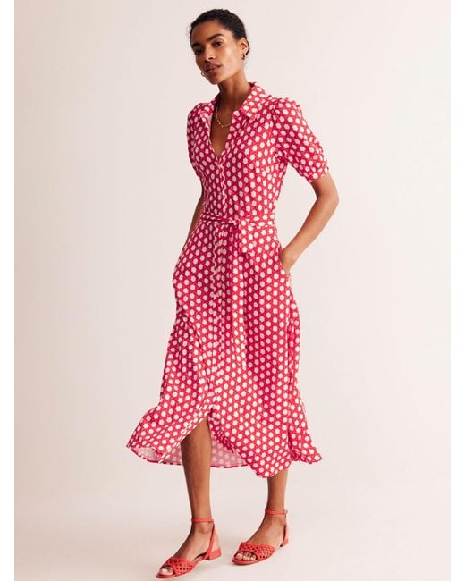 Boden Pink Libby Geometric Print Jersey Midi Shirt Dress