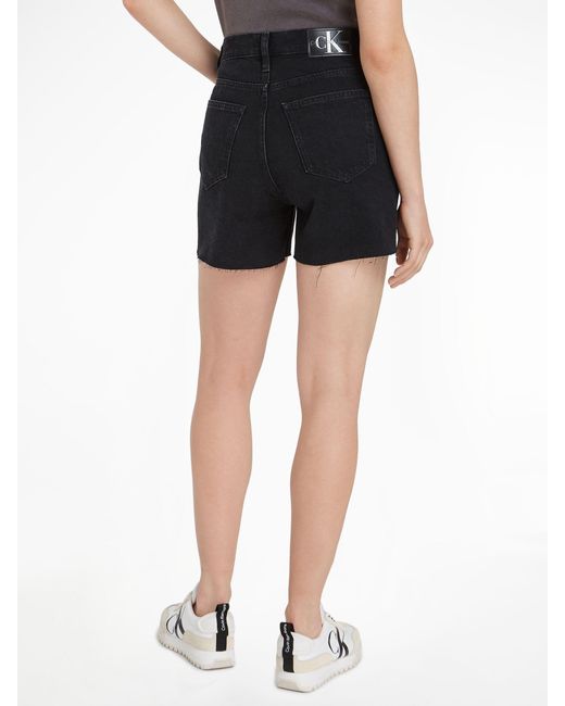 Calvin Klein Black Frayed Hem Denim Mom Shorts