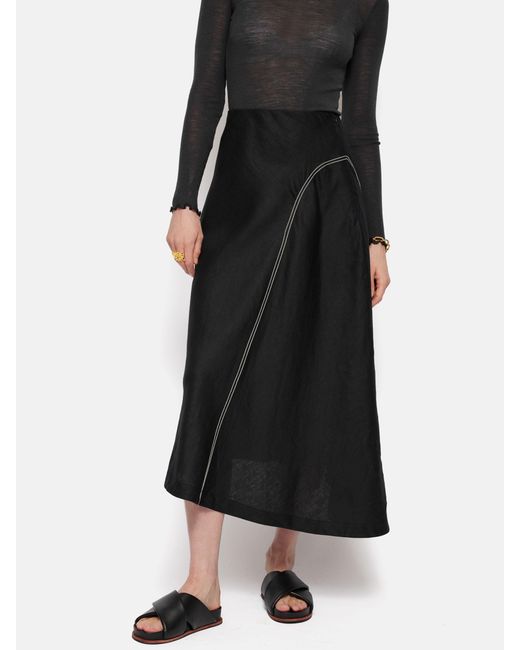 Jigsaw Black Linen Bias Cut Midi Skirt
