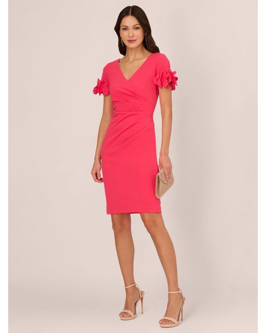 Adrianna Papell Pink Flower Applique Knit Crepe Sheath Dress