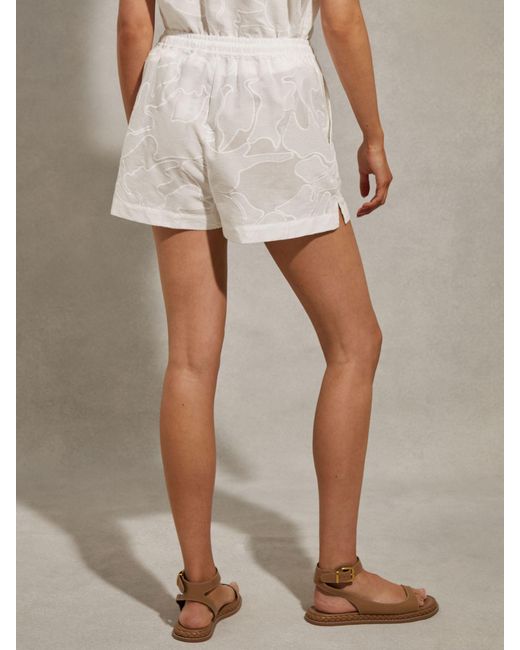 Reiss White Nia Embroidered Cotton Drawstring Waist Shorts