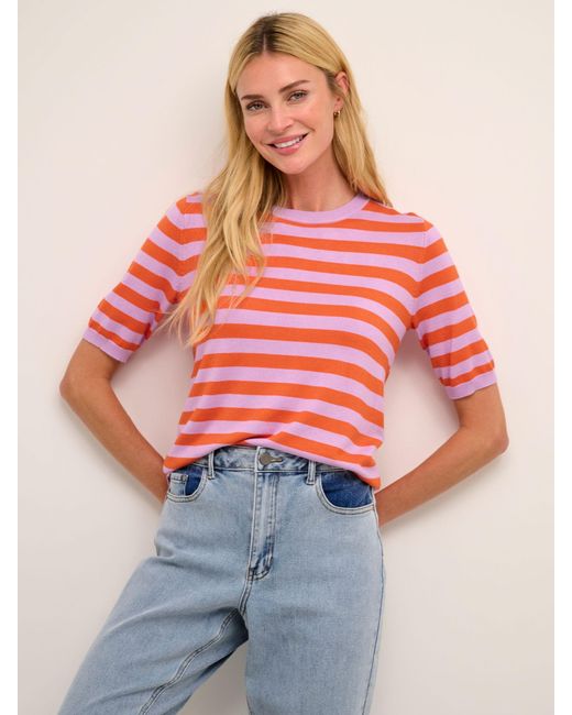 Kaffe Red Milo Striped Knitted Half Sleeve Top