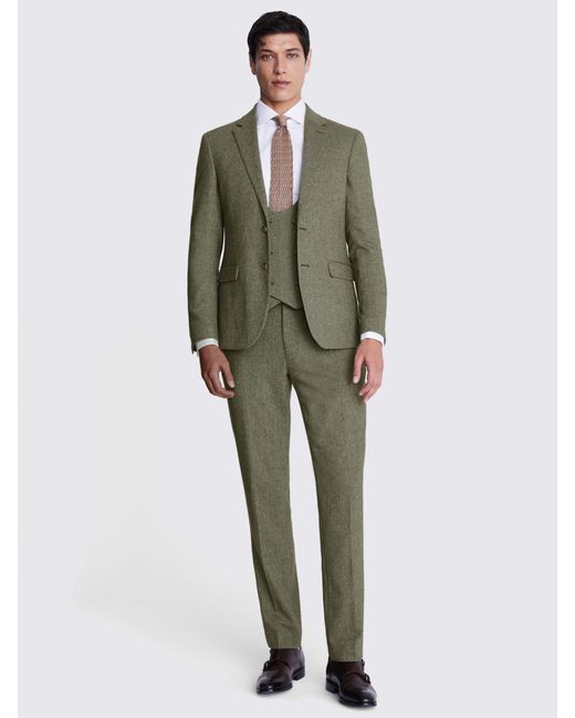 Moss Bros Green Slim Fit Herringbone Tweed Jacket for men
