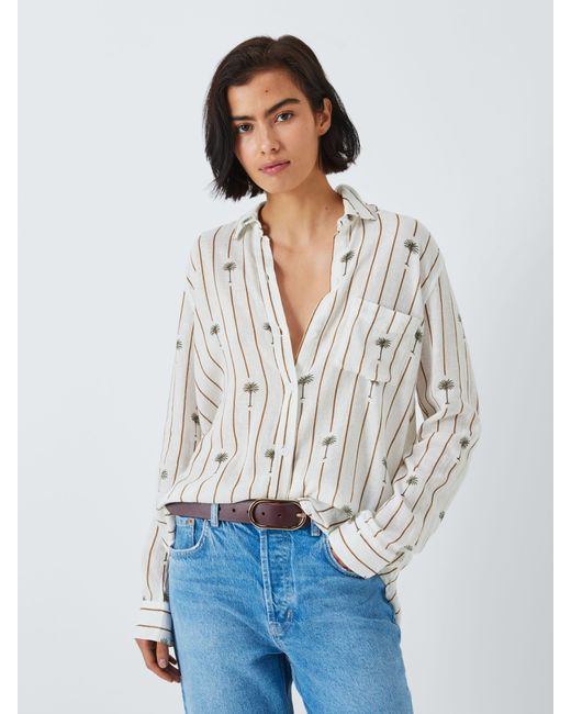 Rails White Charli Stripe Palm Linen Blend Shirt