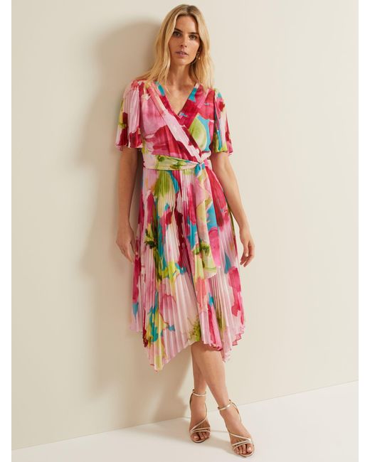 Phase Eight Multicolor Kendall Hanky Hem Plisse Wrap Midi Dress