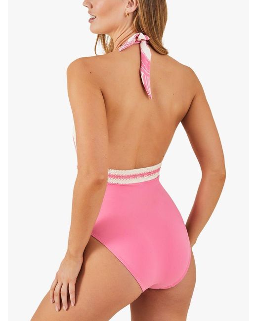 Accessorize Pink Plunge Halterneck Swimsuit