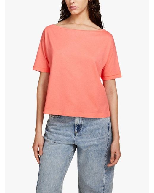 Sisley Red Boxy Fit Cropped Boat Neck T-shirt