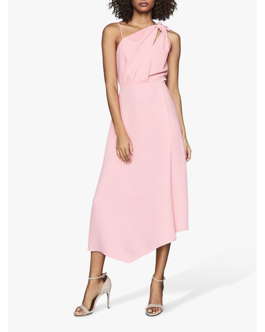 Reiss Pink Delilah - One Shoulder Midi Dress