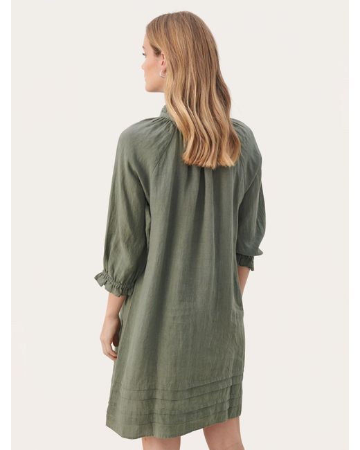 Part Two Green Aran Linen 3/4 Sleeves Mini Dress