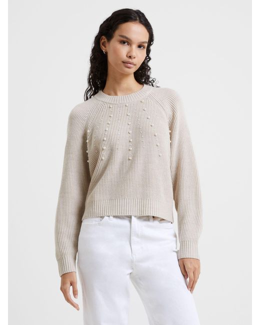 French Connection White Jolee Pearl Long Sleeve Crew Jumper